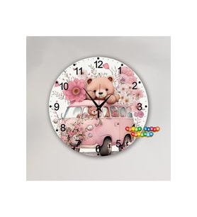 Retro BİLGE LAZER Çocuk odasıDuvar Saati Yuvarlak Pembe 30 cm Ahşap