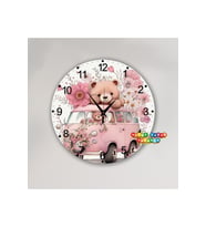 Retro BİLGE LAZER Çocuk odasıDuvar Saati Yuvarlak Pembe 30 cm Ahşap