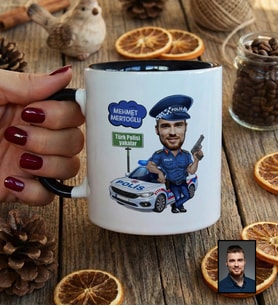 Kişiye Özel Kişiye Özel Karikatürlü Erkek Polis Kupa Bardak Polisler Günü Hediyesi