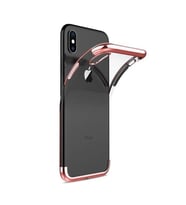 Ceponya iPhone XR 6.1 İnce Köşeleri Renkli Şeffaf Kamera Korumalı Kılıf (Rose)