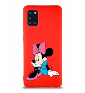 Samsung Galaxy A31 Soft Premier Kapak Minnie Mouse-E Tasarımlı Silikon Kılıf - Kırmızı (Şeffaf)