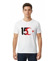 15 Temmuz Demokrasi ve Milli Birlik Günü Ay Yıldız Baskılı T-shirt - Beyaz