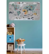 Eğitici Dünya Haritası Dünya Atlası Çocuk Ve Bebek Odası Duvar Sticker -60x105-3821