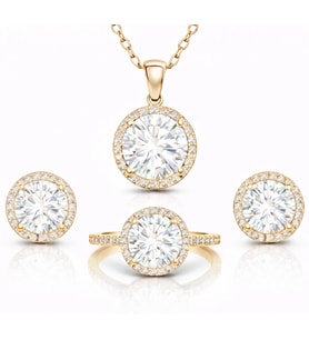 Gümüş Gold Yuvarlak Montür Tek Taş Kadın Set (Standart)