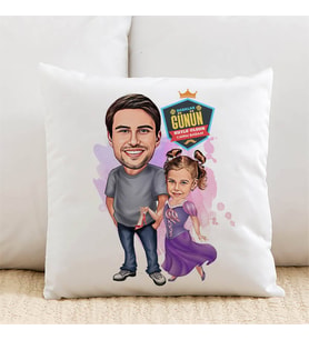 Kişiye Özel Şık Baba ve Prenses Kızı Karikatürlü Yastık
