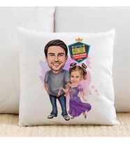 Kişiye Özel Şık Baba ve Prenses Kızı Karikatürlü Yastık
