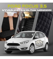 Ford Focus 3.5 Siyah Renk Tay Tüyü Cepli & Terletmez Sırtlı Oto Koltuk Minder Seti - Koltuk Koruma Kılıfı (ÖN & ARKA TAM SET)