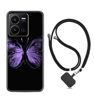 Vivo Y22 Kılıf Resimli Boyun Askılı İpli Desenli Silikon Series Black Butterfly 1879