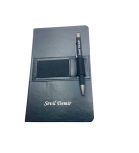 Kişiye Özel Siyah Cepli Defter Ve Kalem Seti