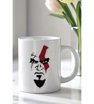 God Of War Kratos Tasarımlı 330ml Baskılı Beyaz Seramik Kupa Bardak