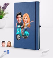 BK Gift Kişiye Özel Sevgililer Karikatürlü Karikatürlü Lacivert Termo Deri Defter 16x24cm Model 99