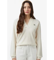 Lacoste Women's Classic Fit Polo Collar Cream Sweater Kadın Polo Yaka Clasic Fit Yün Kaşmir Kazak Krem