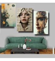 3 LÜ MODERN SANAT PORTRE Ev Duvar Salon Güzellik Salonu Ofis Dükkan Dekarasyon Kanvas Tablo (Çok Renkli)
