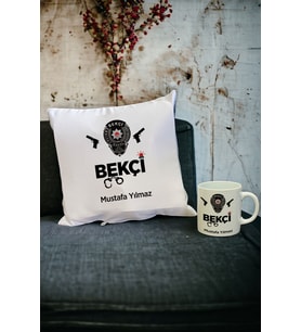 Bekçi Kupa Bardak ve Yastık Set (Beyaz)