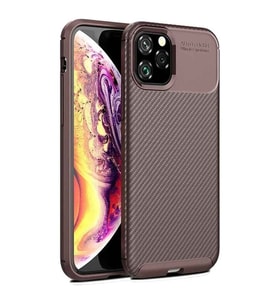 Apple iPhone 12 Pro Max Karbon Desenli Negro Silikon Kılıf (Kahverengi)