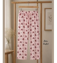 Intive Comfort Pudra Üzerine Kırmızı/Siyah Kurdele Desenli Beli Lastikli Pijama Altı