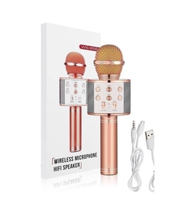 Rose Gold Şarj Edilebilir Telefon Ve Usb Bağlantılı Şarkı Karaoke Mikrofon