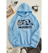 Mooooody Baskılı Unisex Oversize Sweatshirt (Bebe Mavi)