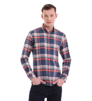 Hatemoğlu Lacivert Slim Fit Kareli %100 Pamuklu Düğmeli Yaka Uzun Kollu Klasik Gömlek