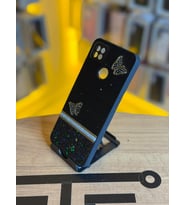 Redmi 9C Uyumlu Kelebek Figürlü Simli Parlak Telefon Kılıfı (Siyah)