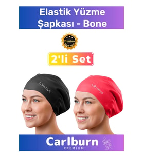 Premium Su Geçirmez Sızdırmaz Renkli Silikon Yüzücü Havuz Deniz Bone Elastik Yüzme Şapkası 2'li Set