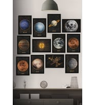 12 Parça Çerçeve Görünümlü Gezegenler Galaksi Temalı Mdf Tablo Seti (80x80 Cm)