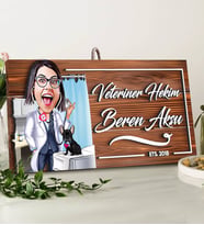 BK Gift Kişiye Özel Veteriner Hekim Karikatürlü Dekoratif Ahşap Tabela-2