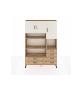 Arges Dolap 9 Raflı 6 Çekmeceli 3 Kapaklı 132x30x195 Çam-Aytaşı/Çam