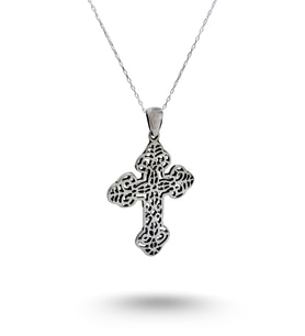 925 Ayar Gümüş Geleneksel Ermeni Haç Budded Cross Tasarım Uzun 55 Cm Kolye