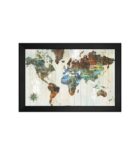 Harita Temalı Kanvas Tablo 50 x 70 cm Siyah Çerçeve