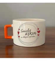 Seninle Aşkın Ne Olduğunu Öğrendim Baskılı Turuncu Kulplu C Fincan