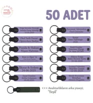 Sünnet Töreni İçin İsim Yazılabilen Anı & Hatıra Anahtarlıkları 50’li Set, Mor Menekşe & Yeşil (Lila - Mor)