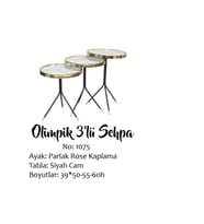 Brc Zigon 17517 OLİMPİK Beyaz Mermer Kırılmaz cam Metal Gold Kaplam Ayak El yapım