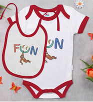BK Kids Fun Tasarımlı Kırmızı Bebek Body Zıbın ve Mama Önlüğü Hediye Seti-1