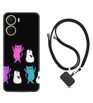 Vivo Y16 Kılıf Resimli Boyun Askılı İpli Desenli Silikon Series Cat Dance 1824