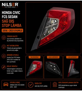 Honda Civic FC5 Sedan Sağ Dış Stop Lamba 2016-2021
