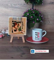 Arkadaşa Hediye Fotoğraflı Dekoratif Taş, Ahşap Altlıklı Türk Kahvesi Fincanı Hediye (Model 8)