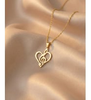 Kişiye Özel 925 Ayar Gümüş Tasarım Kalp ve Müzik Notası Model Kolye (Gold)