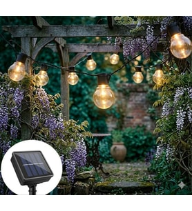 Güneş Enerjili LED Ampul Görünümlü Bahçe Işık Zinciri-Dekoratif Dış Mekan Aydınlatma,Suya Dayanıklı (Günışığı)