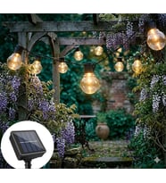 Güneş Enerjili LED Ampul Görünümlü Bahçe Işık Zinciri-Dekoratif Dış Mekan Aydınlatma,Suya Dayanıklı (Günışığı)