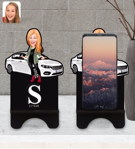 BK Gift Kişiye Özel Plakalı Kadın Fiat Egea Karikatürlü Ahşap Biblo Telefon Standı-1