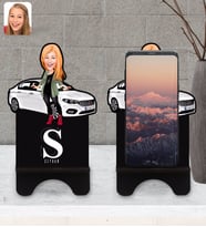 BK Gift Kişiye Özel Plakalı Kadın Fiat Egea Karikatürlü Ahşap Biblo Telefon Standı-1