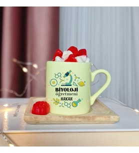 Biyoloji Öğretmeni Tasarımlı Kişiye Özel Sarı Türk Kahvesi Fincanı