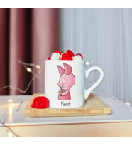 Winnie The Pooh Pigi Tasarımlı Ahşap Tabaklı Kişiye Özel Türk Kahvesi Fincanı