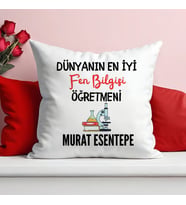 Dünyanın En İyi Fen Bilgisi Öğretmeni Baskılı Elyaf Dolgulu Saten Hediye Yastık