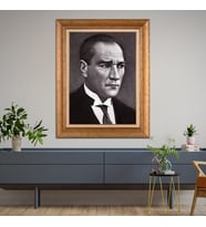 Altın Paspartulu Atatürk  Çerçeveli Tablo C72 (Gold)