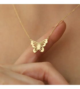 Kişiye Özel 925 Ayar Gümüş Zarif Kelebek Kolye (Gold)