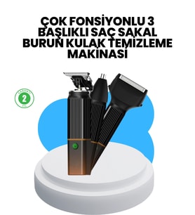 Mey İthalat® 3’Ü 1 Arada Erkek Bakım Makinesi – Paslanmaz Çelik Başlıklı Şarjlı Tıraş Seti