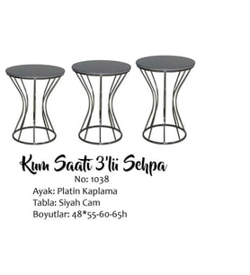 Brc KUMSAAT 17533 Model Zigon Siyah Mermer Temper Cam Metal Platin  Renk Kaplam Elyapım