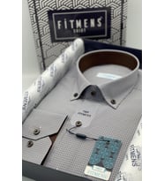 Klasik Uzun Kol Pöti Kareli Yaka Düğmeli Hediye Kutulu Erkek Gömlek FS-002273 - Kahverengi
